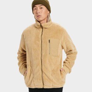 UGG Lucas Sherpa Zip Up Fleece Jacket Sand Tan Size Small NWT